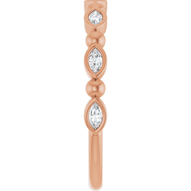 14K Gold Marquise Natural Diamond Beaded Bezel-Set Anniversary Band – 1/5–1/3 CTW - Rose Gold - view 4