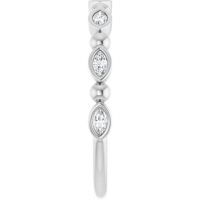 Platinum Marquise Natural Diamond Beaded Bezel-Set Anniversary Band – 1/5–1/3 CTW - view 4