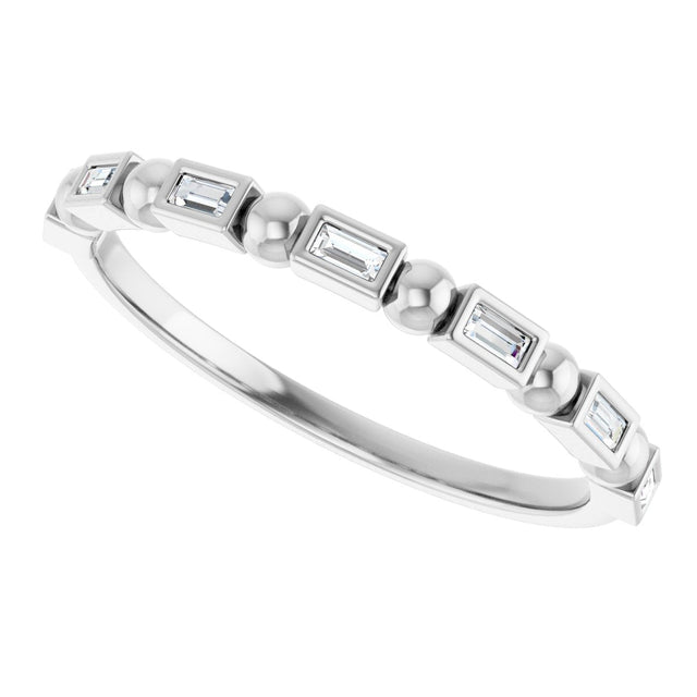 Platinum Straight Baguette Natural Diamond Beaded Bezel-Set Anniversary Band – 1/10–5/8 CTW - view 5