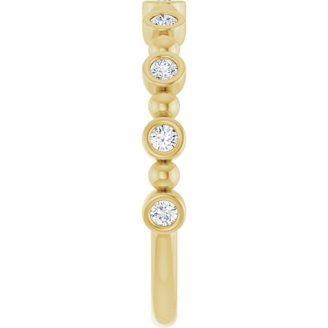 14K Gold Round Natural Diamond Beaded Bezel-Set Anniversary Band – 1/8–1/2 CTW - Yellow Gold - view 4