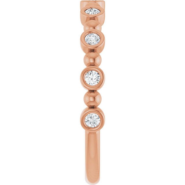 14K Gold Round Natural Diamond Beaded Bezel-Set Anniversary Band – 1/8–1/2 CTW - Rose Gold - view 4