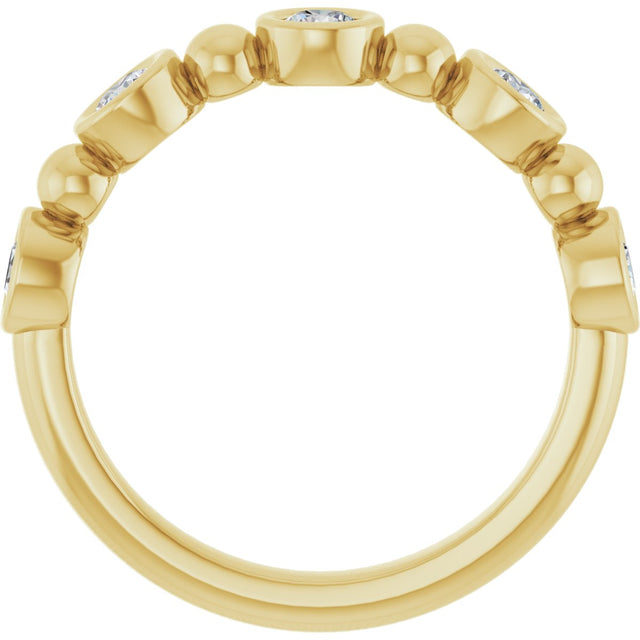 14K Gold Round Natural Diamond Beaded Bezel-Set Anniversary Band – 1/8–1/2 CTW - Yellow Gold - view 2