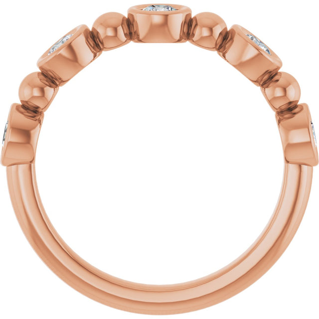 14K Gold Round Natural Diamond Beaded Bezel-Set Anniversary Band – 1/8–1/2 CTW - Rose Gold - view 2