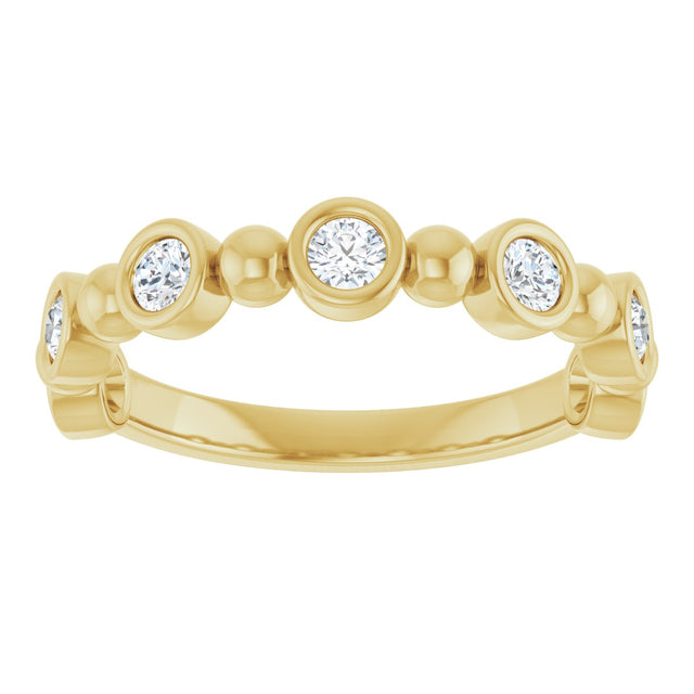 14K Gold Round Natural Diamond Beaded Bezel-Set Anniversary Band – 1/8–1/2 CTW - Yellow Gold - view 3