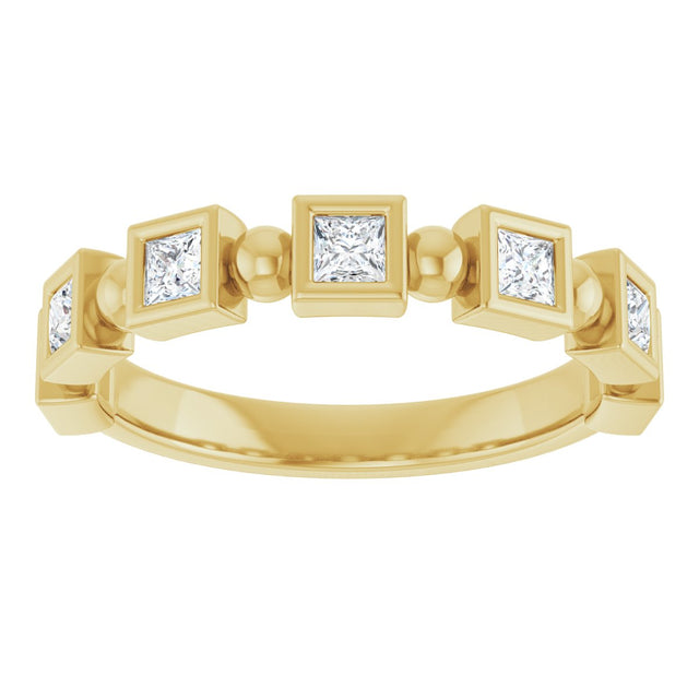 14K Gold Square Natural Diamond Beaded Bezel-Set Anniversary Band – 1/6–1 1/8 CTW - Yellow Gold - view 3
