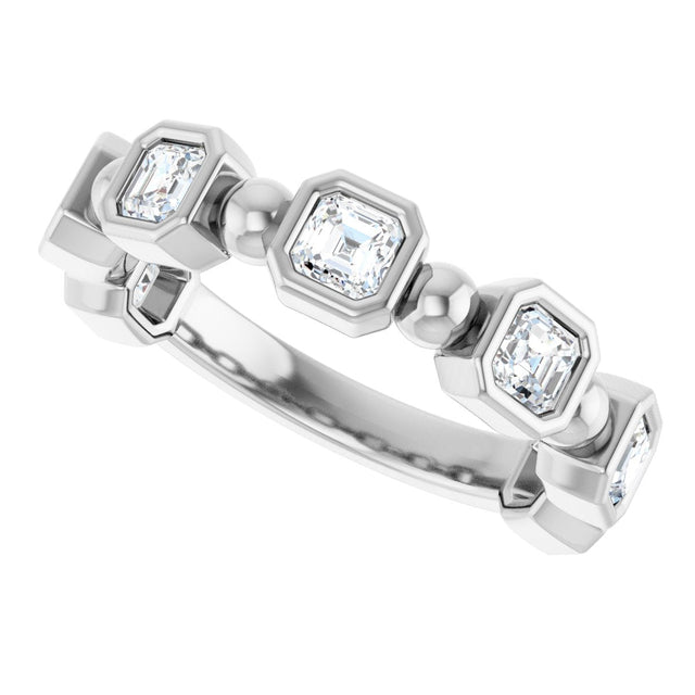 Platinum Asscher Natural Diamond Beaded Bezel-Set Anniversary Band – 1/3–1 1/8 CTW - view 5