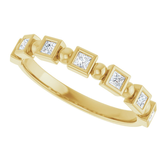 14K Gold Square Natural Diamond Beaded Bezel-Set Anniversary Band – 1/6–1 1/8 CTW - Yellow Gold - view 5