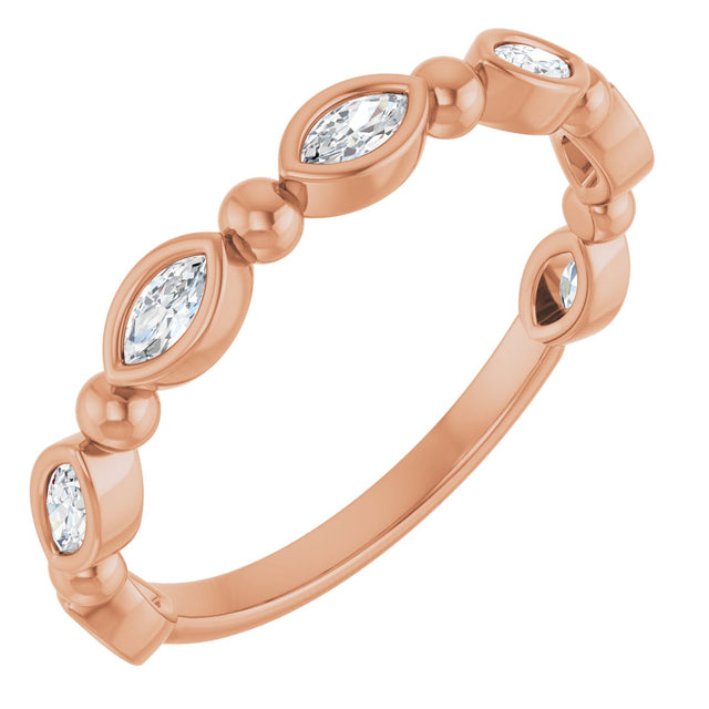 14K Gold Marquise Natural Diamond Beaded Bezel-Set Anniversary Band – 1/5–1/3 CTW - Rose Gold