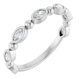 Platinum Marquise Natural Diamond Beaded Bezel-Set Anniversary Band – 1/5–1/3 CTW