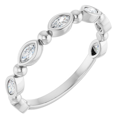 Platinum Marquise Natural Diamond Beaded Bezel-Set Anniversary Band – 1/5–1/3 CTW