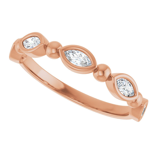 14K Gold Marquise Natural Diamond Beaded Bezel-Set Anniversary Band – 1/5–1/3 CTW - Rose Gold - view 5