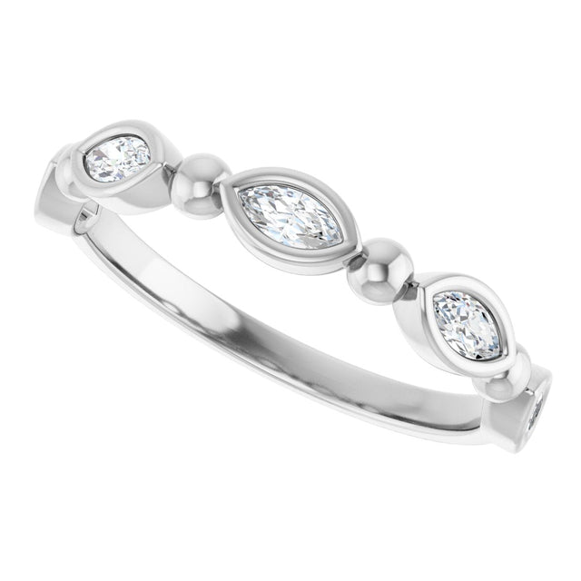 Platinum Marquise Natural Diamond Beaded Bezel-Set Anniversary Band – 1/5–1/3 CTW - view 5