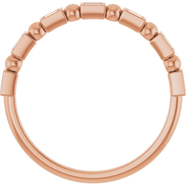 14K Gold Straight Baguette Natural Diamond Beaded Bezel-Set Anniversary Band – 1/10–5/8 CTW - Rose Gold - view 2