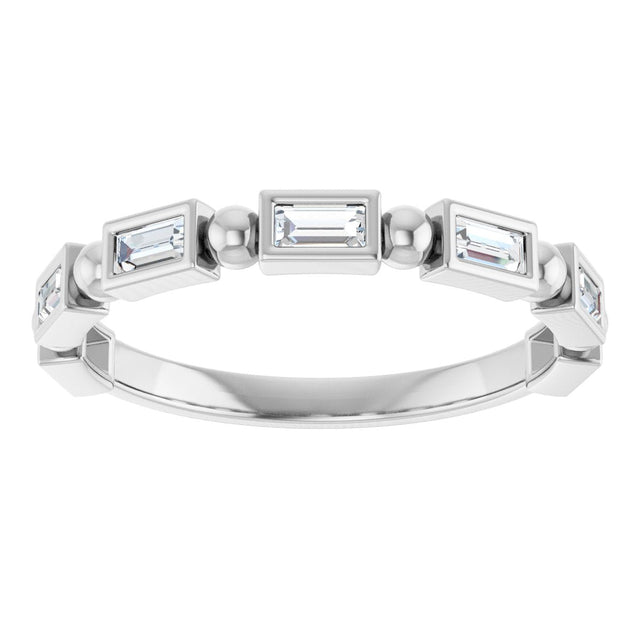 Platinum Straight Baguette Natural Diamond Beaded Bezel-Set Anniversary Band – 1/10–5/8 CTW - view 3