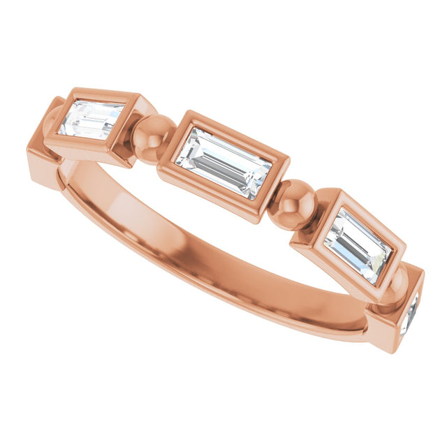 14K Gold Straight Baguette Natural Diamond Beaded Bezel-Set Anniversary Band – 1/10–5/8 CTW - Rose Gold - view 5