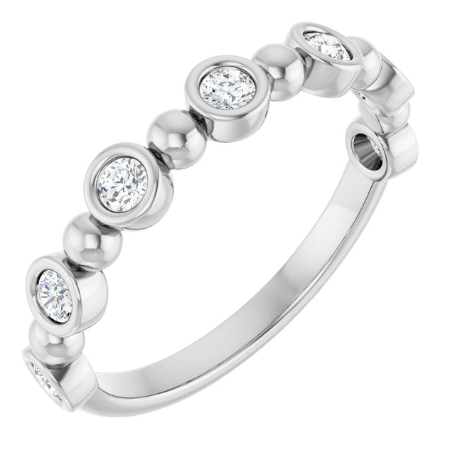 Platinum Round Natural Diamond Beaded Bezel-Set Anniversary Band – 1/8–1/2 CTW