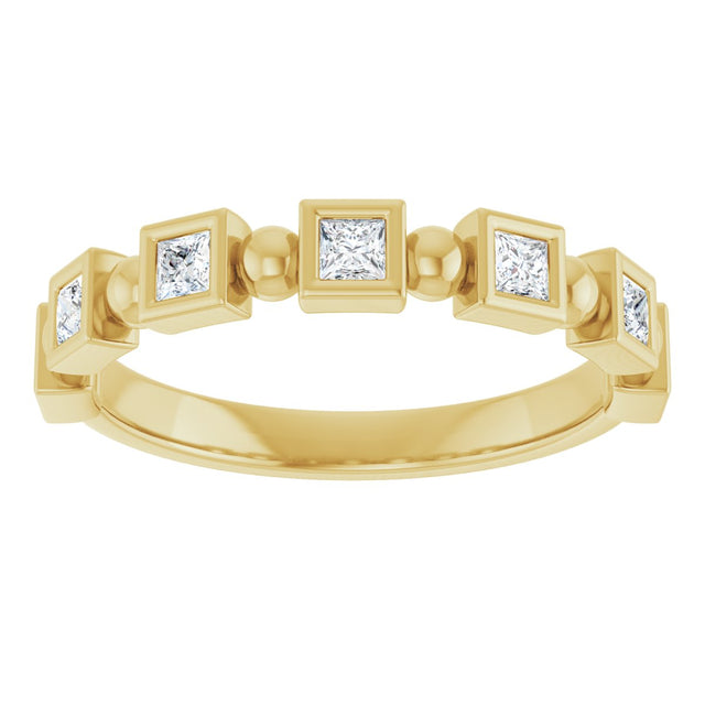 14K Gold Square Natural Diamond Beaded Bezel-Set Anniversary Band – 1/6–1 1/8 CTW - Yellow Gold - view 3