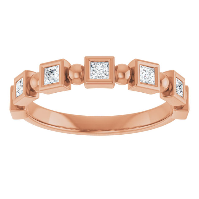 14K Gold Square Natural Diamond Beaded Bezel-Set Anniversary Band – 1/6–1 1/8 CTW - Rose Gold - view 3