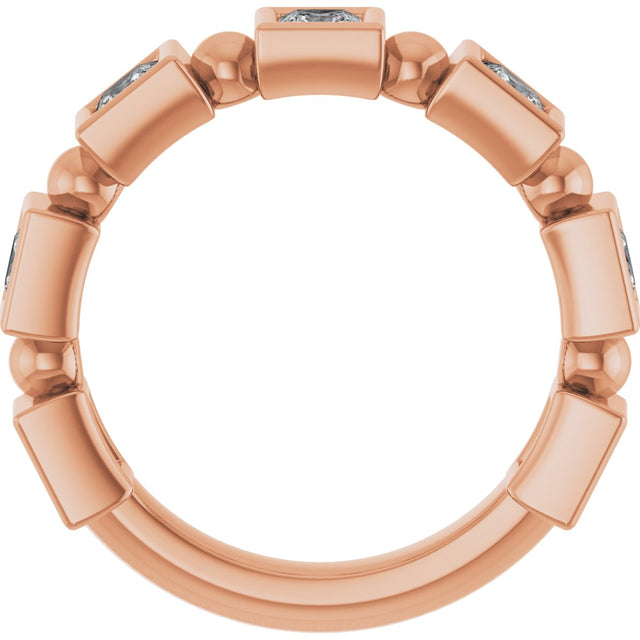 14K Gold Square Natural Diamond Beaded Bezel-Set Anniversary Band – 1/6–1 1/8 CTW - Rose Gold - view 2