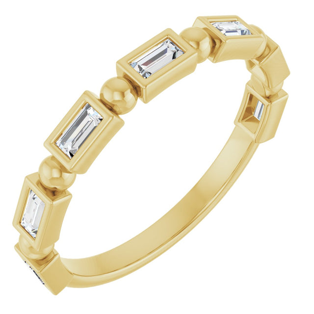 14K Gold Straight Baguette Natural Diamond Beaded Bezel-Set Anniversary Band – 1/10–5/8 CTW - Yellow Gold