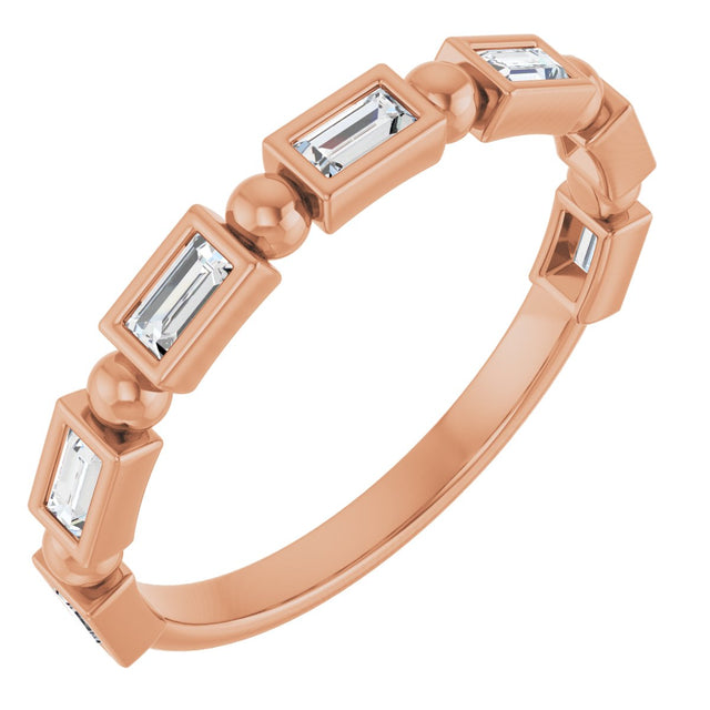 14K Gold Straight Baguette Natural Diamond Beaded Bezel-Set Anniversary Band – 1/10–5/8 CTW - Rose Gold