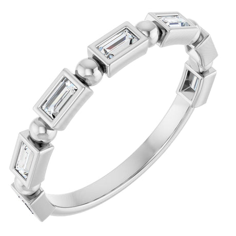 Platinum Straight Baguette Natural Diamond Beaded Bezel-Set Anniversary Band – 1/10–5/8 CTW