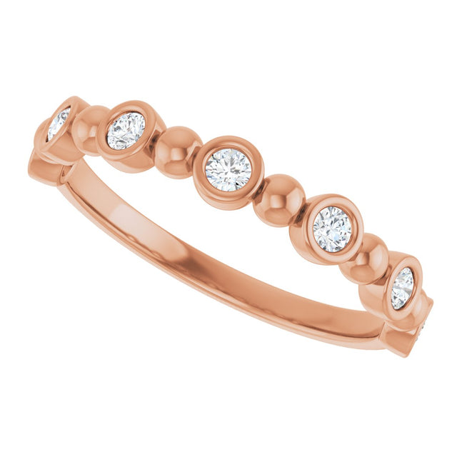 14K Gold Round Natural Diamond Beaded Bezel-Set Anniversary Band – 1/8–1/2 CTW - Rose Gold - view 5