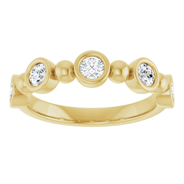 14K Gold Round Natural Diamond Beaded Bezel-Set Anniversary Band – 1/8–1/2 CTW - Yellow Gold - view 3