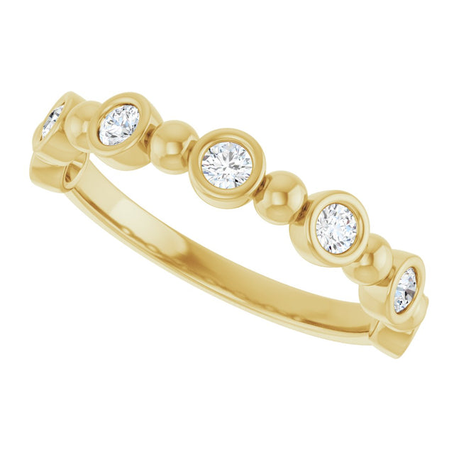 14K Gold Round Natural Diamond Beaded Bezel-Set Anniversary Band – 1/8–1/2 CTW - Yellow Gold - view 5