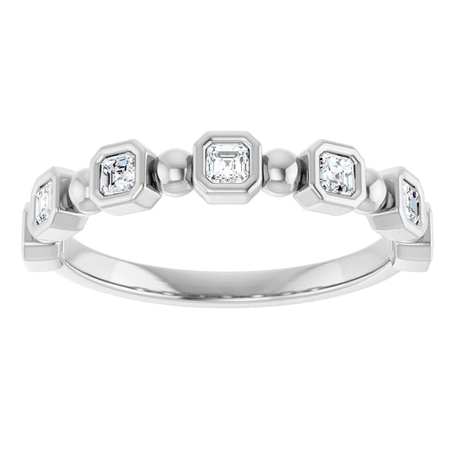 Platinum Asscher Natural Diamond Beaded Bezel-Set Anniversary Band – 1/3–1 1/8 CTW - view 3
