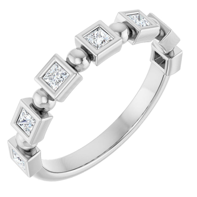 Platinum Square Natural Diamond Beaded Bezel-Set Anniversary Band – 1/6–1 1/8 CTW