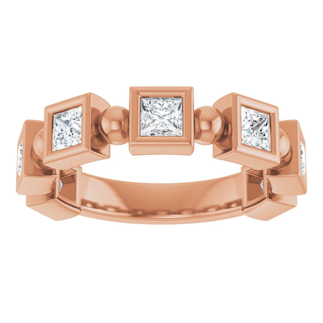 14K Gold Square Natural Diamond Beaded Bezel-Set Anniversary Band – 1/6–1 1/8 CTW - Rose Gold - view 3