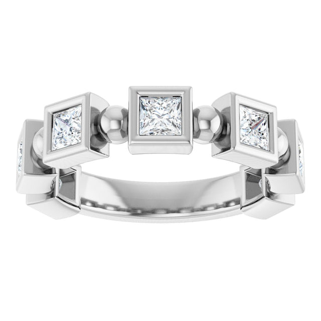 Platinum Square Natural Diamond Beaded Bezel-Set Anniversary Band – 1/6–1 1/8 CTW - view 3