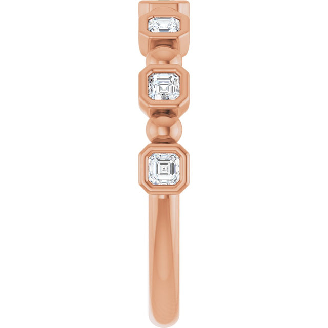 14K Gold Asscher Natural Diamond Beaded Bezel-Set Anniversary Band – 1/3–1 1/8 CTW - Rose Gold - view 4