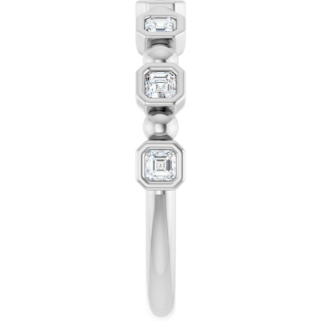Platinum Asscher Natural Diamond Beaded Bezel-Set Anniversary Band – 1/3–1 1/8 CTW - view 4
