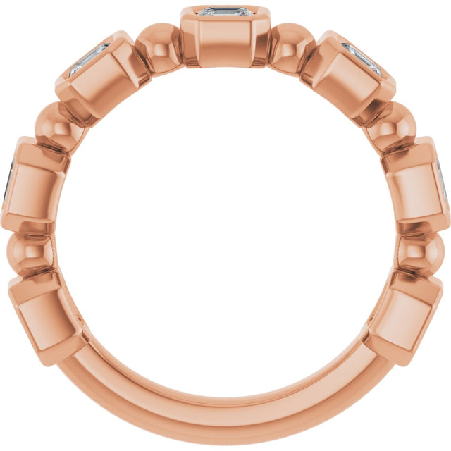 14K Gold Asscher Natural Diamond Beaded Bezel-Set Anniversary Band – 1/3–1 1/8 CTW - Rose Gold - view 2