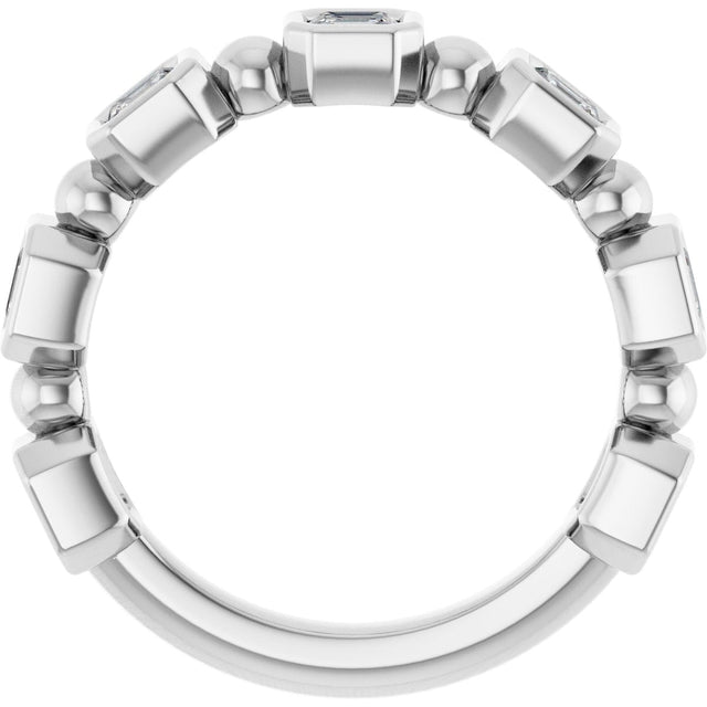 Platinum Asscher Natural Diamond Beaded Bezel-Set Anniversary Band – 1/3–1 1/8 CTW - view 2