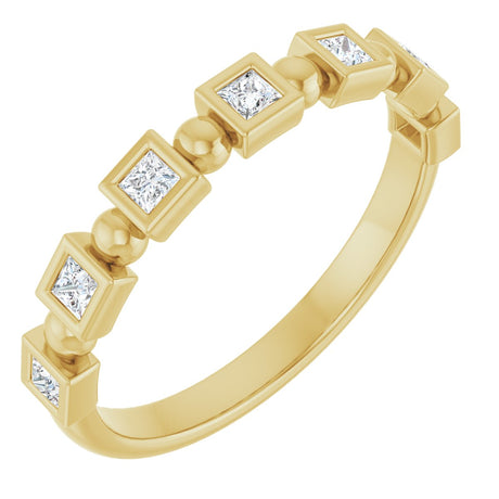 14K Gold Square Natural Diamond Beaded Bezel-Set Anniversary Band – 1/6–1 1/8 CTW - Yellow Gold