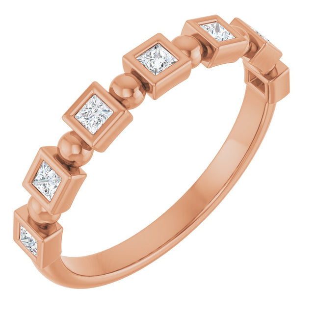 14K Gold Square Natural Diamond Beaded Bezel-Set Anniversary Band – 1/6–1 1/8 CTW - Rose Gold