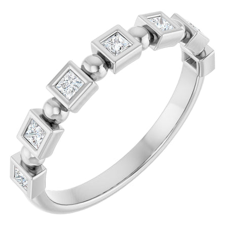 Platinum Square Natural Diamond Beaded Bezel-Set Anniversary Band – 1/6–1 1/8 CTW