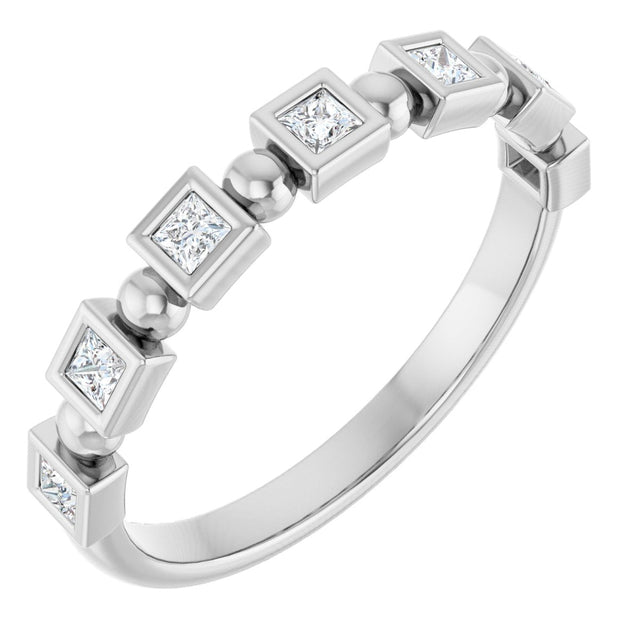 Platinum Square Natural Diamond Beaded Bezel-Set Anniversary Band – 1/6–1 1/8 CTW