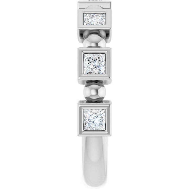 14K Gold Square Natural Diamond Beaded Bezel-Set Anniversary Band – 1/6–1 1/8 CTW - White Gold - view 4