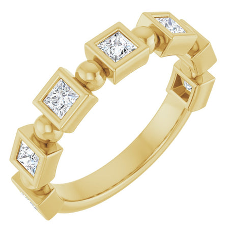 14K Gold Square Natural Diamond Beaded Bezel-Set Anniversary Band – 1/6–1 1/8 CTW - Yellow Gold