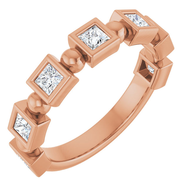 14K Gold Square Natural Diamond Beaded Bezel-Set Anniversary Band – 1/6–1 1/8 CTW - Rose Gold
