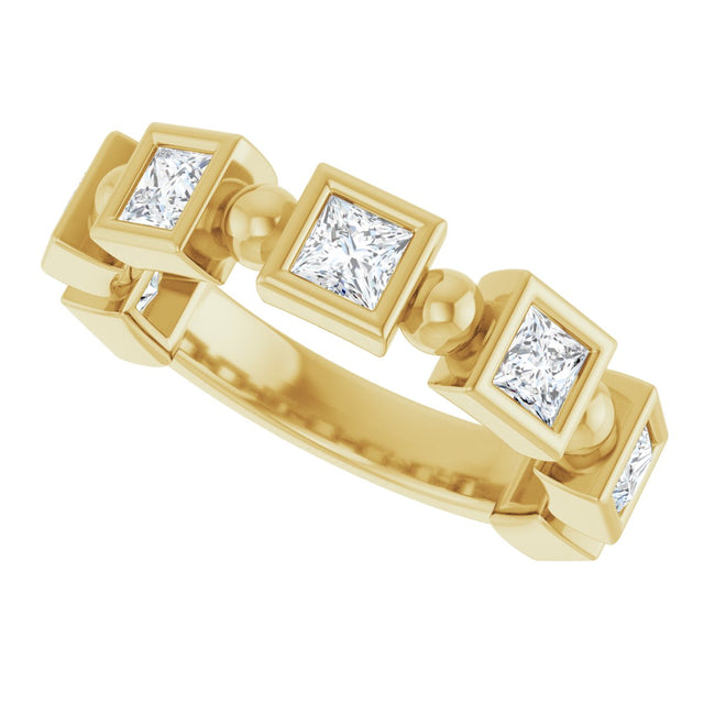 14K Gold Square Natural Diamond Beaded Bezel-Set Anniversary Band – 1/6–1 1/8 CTW - Yellow Gold - view 5