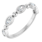 Platinum Marquise Natural Diamond Beaded Bezel-Set Anniversary Band – 1/5–1/3 CTW