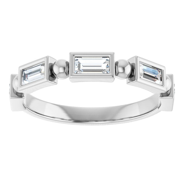 Platinum Straight Baguette Natural Diamond Beaded Bezel-Set Anniversary Band – 1/10–5/8 CTW - view 3