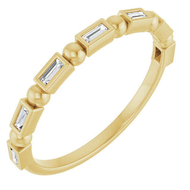 14K Gold Straight Baguette Natural Diamond Beaded Bezel-Set Anniversary Band – 1/10–5/8 CTW - Yellow Gold