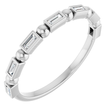 14K Gold Straight Baguette Natural Diamond Beaded Bezel-Set Anniversary Band – 1/10–5/8 CTW - White Gold
