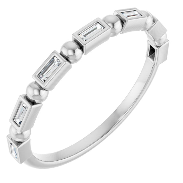 Platinum Straight Baguette Natural Diamond Beaded Bezel-Set Anniversary Band – 1/10–5/8 CTW